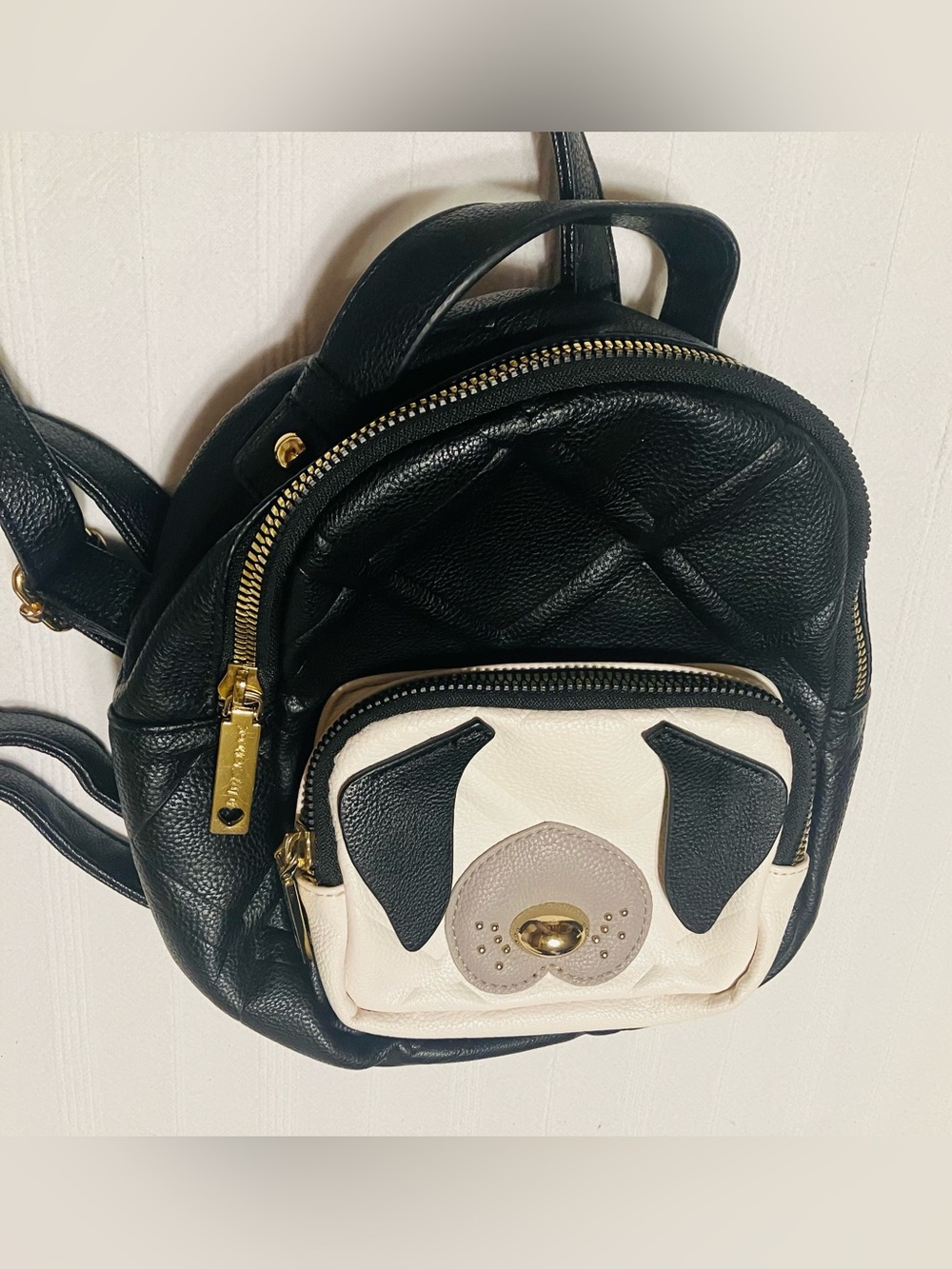 Betsey Johnson Kitsch Black & White Quilted Puppy Dog Mini Backpack